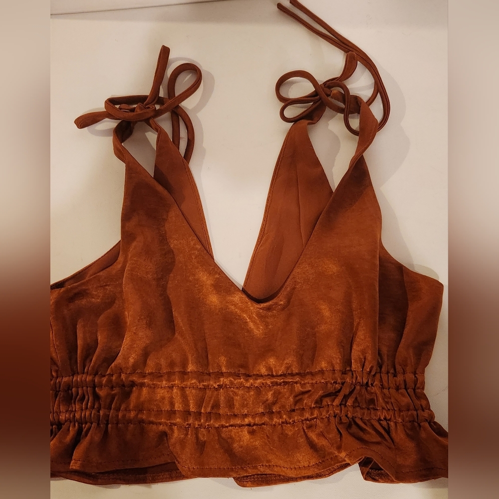 Polly burnt orange crop top with ties womens size 2